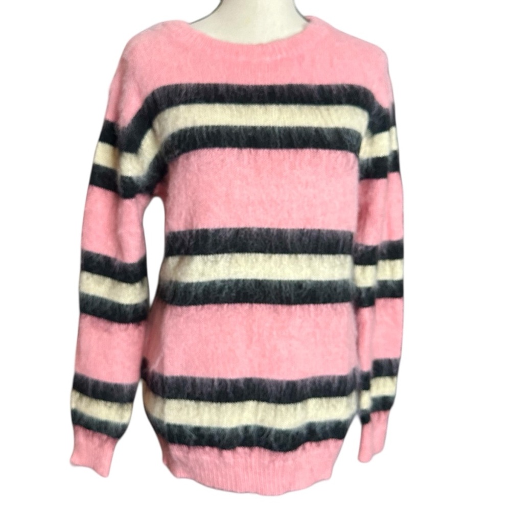 OXKNIT Sweater M & L Pink w/ Black & White Stripes